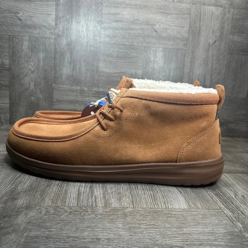Hey Dude Wally Mid Gripr Warmth Mens 14 Brown Suede Faux Fur Winter Boots NEW